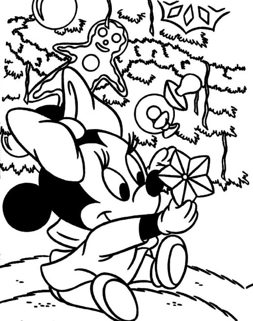 518x657 Baby Minnie Mouse Decorating For Christmas Celebration Coloring