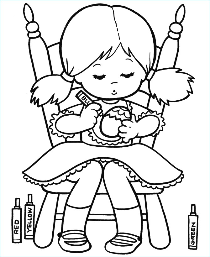 Cute Little Girl Coloring Egg Easter Coloring Pages 670x820 Cute Little Girl Coloring Egg Easter Coloring Pages