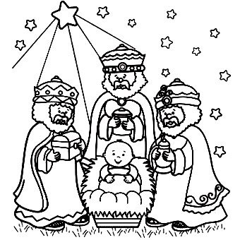 Three Wise Men Welcoming Baby Jesus Christmas Coloring Pages 340x340 Three Wise Men Welcoming Baby Jesus Christmas Coloring Pages