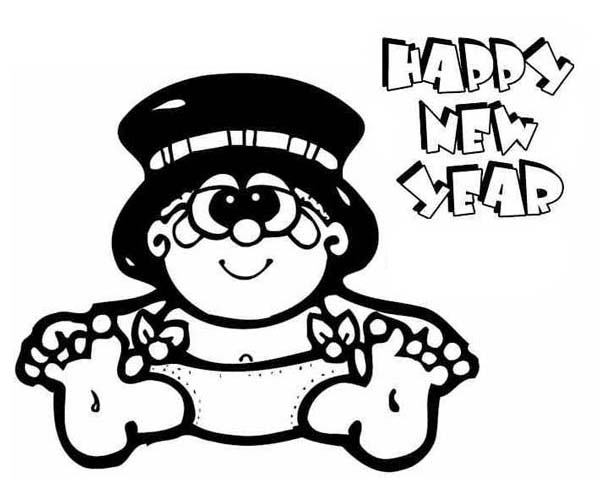 600x500 Sweet Baby New Year In Big Hat Coloring Page