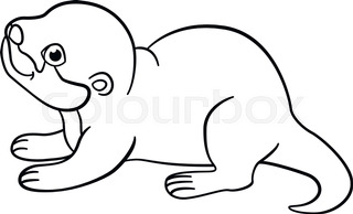 320x194 Coloring Pages. Little Cute Otter Stands On The Stone And Smiles