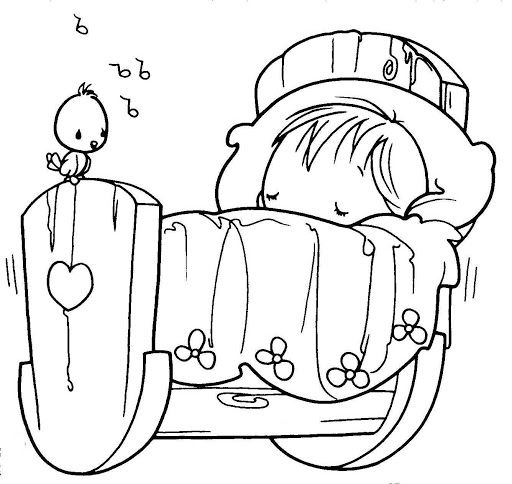 512x484 Sleeping Baby, Precious Moments, Coloring Pages Blanco Negro