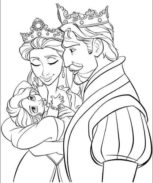 500x600 Baby Rapunzel With Parents Coloring Pages Coloring Page