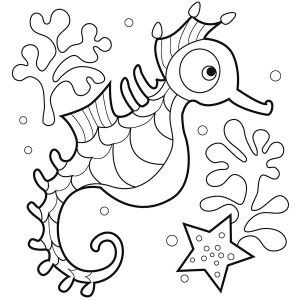 Seahorse, Sweet Seahorse With A Big Rounded Eyes Coloring Page 300x300 Seahorse, Sweet Seahorse With A Big Rounded Eyes Coloring Page
