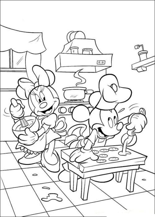 500x700 Minnie And Mickey Baking Coloring Page Cartoon Pages