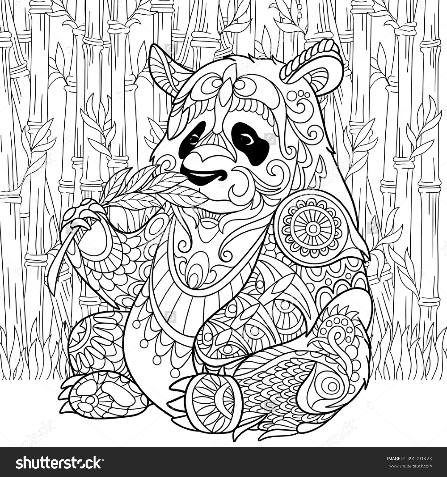 1500x1600 Luxury Zentangle Stylized Cartoon Panda Sitting Among Bamboo Stems