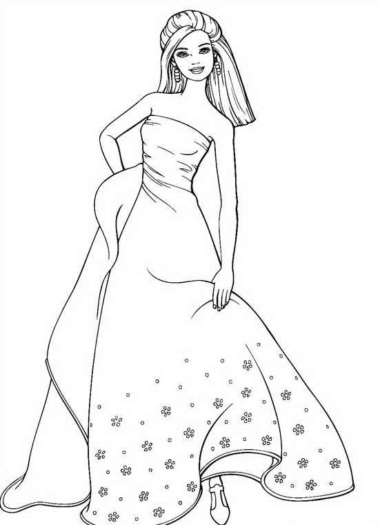 Barbie In Dress Coloring Page 551x761 Barbie In Dress Coloring Page