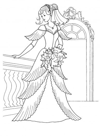 Princess Dress Coloring Pages Princess In Her Wedding Dress 386x525 Princess Dress Coloring Pages Princess In Her Wedding Dress