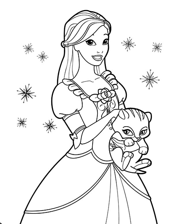 600x777 Princess Cat Coloring Pages Cute Cat And Barbie Princess Coloring