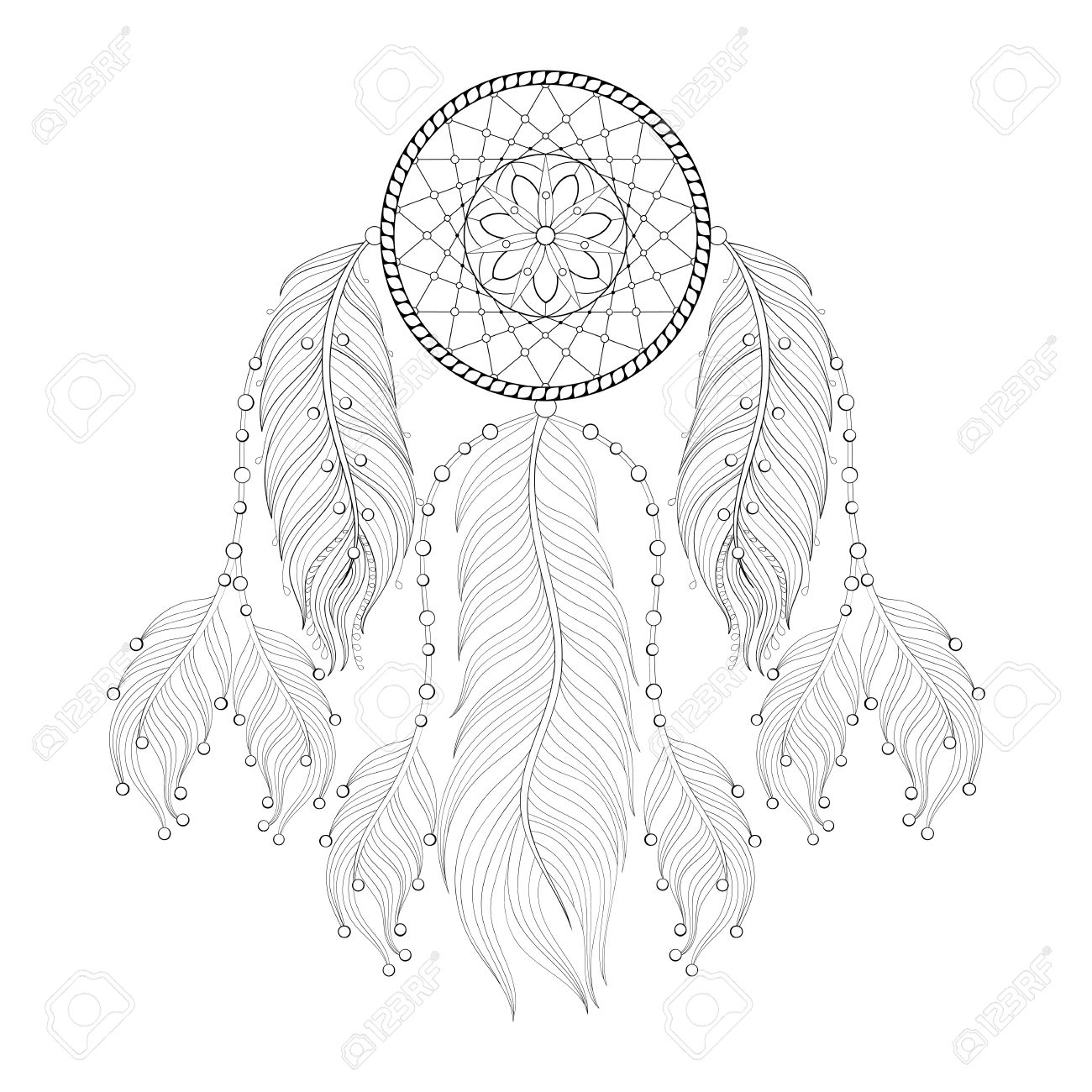 1300x1300 Cool Hand Drawn Dream Catcher With Mehendi Mandala For Adult