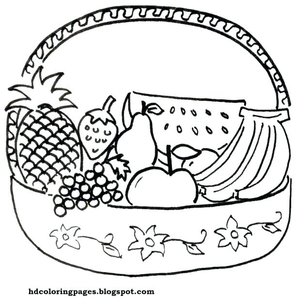 615x632 Basket Coloring Page Fruit Basket Coloring Pages X X Fruit Basket