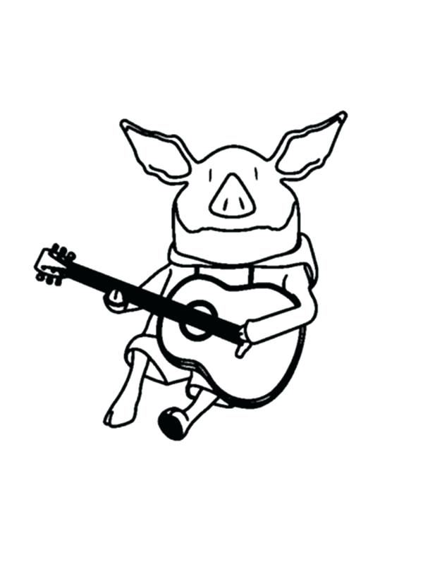 600x834 Guitar Coloring Pages The Pig Playing Guitar Coloring Page Bass