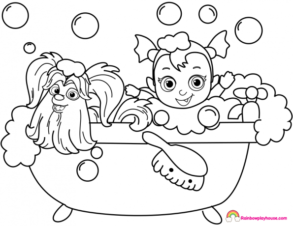595x460 Vampirina Baby Nosy And Wolfie Bathtub Coloring Page