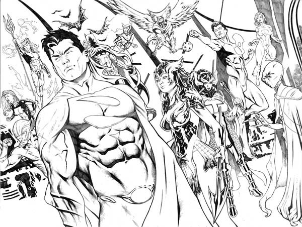 The Justice League Ready For Battle Coloring Page 600x452 The Justice League Ready For Battle Coloring Page