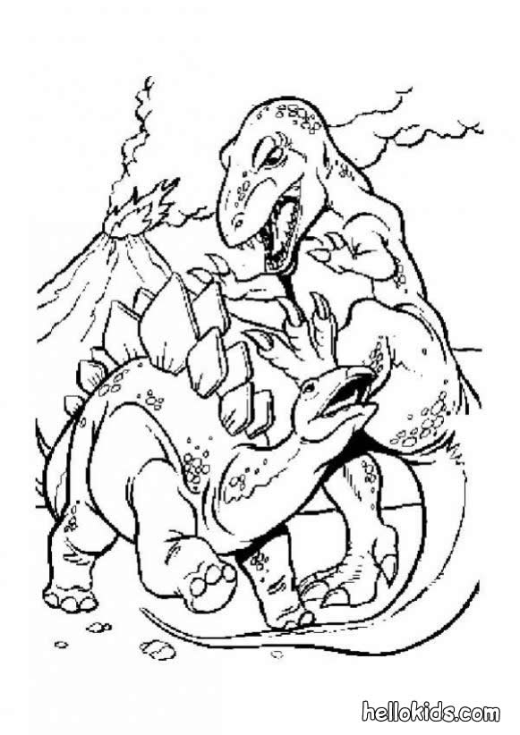 Tyrannosaurus Fighting A Duel With A Stegosaurus Coloring Pages 581x822 Tyrannosaurus Fighting A Duel With A Stegosaurus Coloring Pages