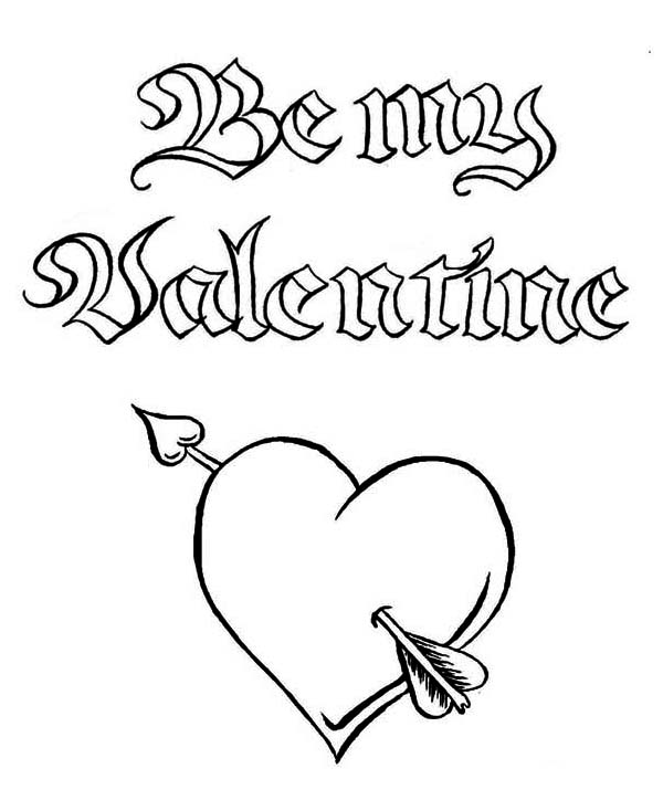 600x734 Be My Valentine, A Magic Word On Valentine's Day Coloring Page