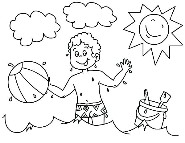 600x464 A Boy Playing With His Beach Ball Coloring Page Download Print