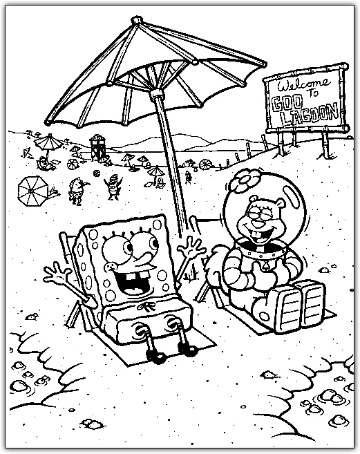 Spongebob And Sandy On The Beach Coloring Page 521x657 Spongebob And Sandy On The Beach Coloring Page