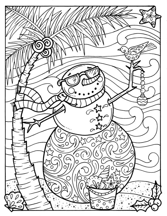 Tropical Snowman Coloring Page Adult Coloring Beach Holidays 570x738 Tropical Snowman Coloring Page Adult Coloring Beach Holidays