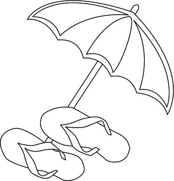 600x624 Beach Umbrella And Flip Flops Coloring Page Cute Drawings