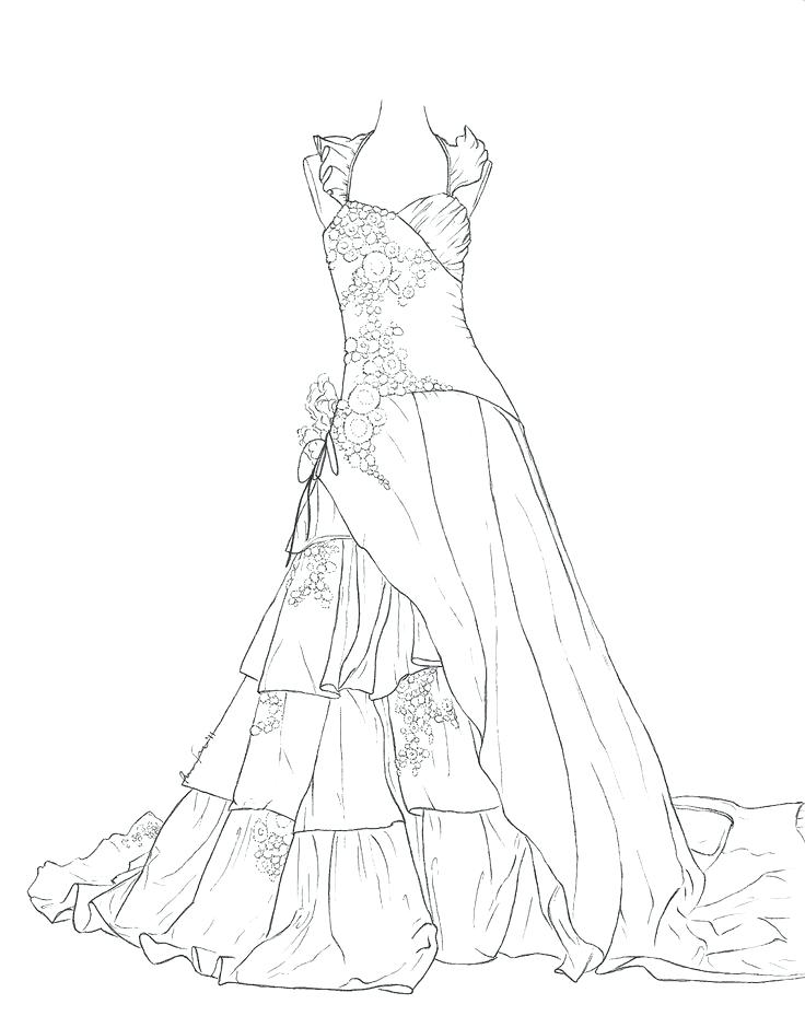 736x929 Dresses Coloring Pages Free Printable Detailed Wedding Dresses
