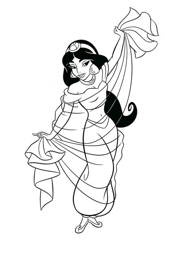 600x829 Princess Jasmine Waering Beautiful Dress Coloring Page
