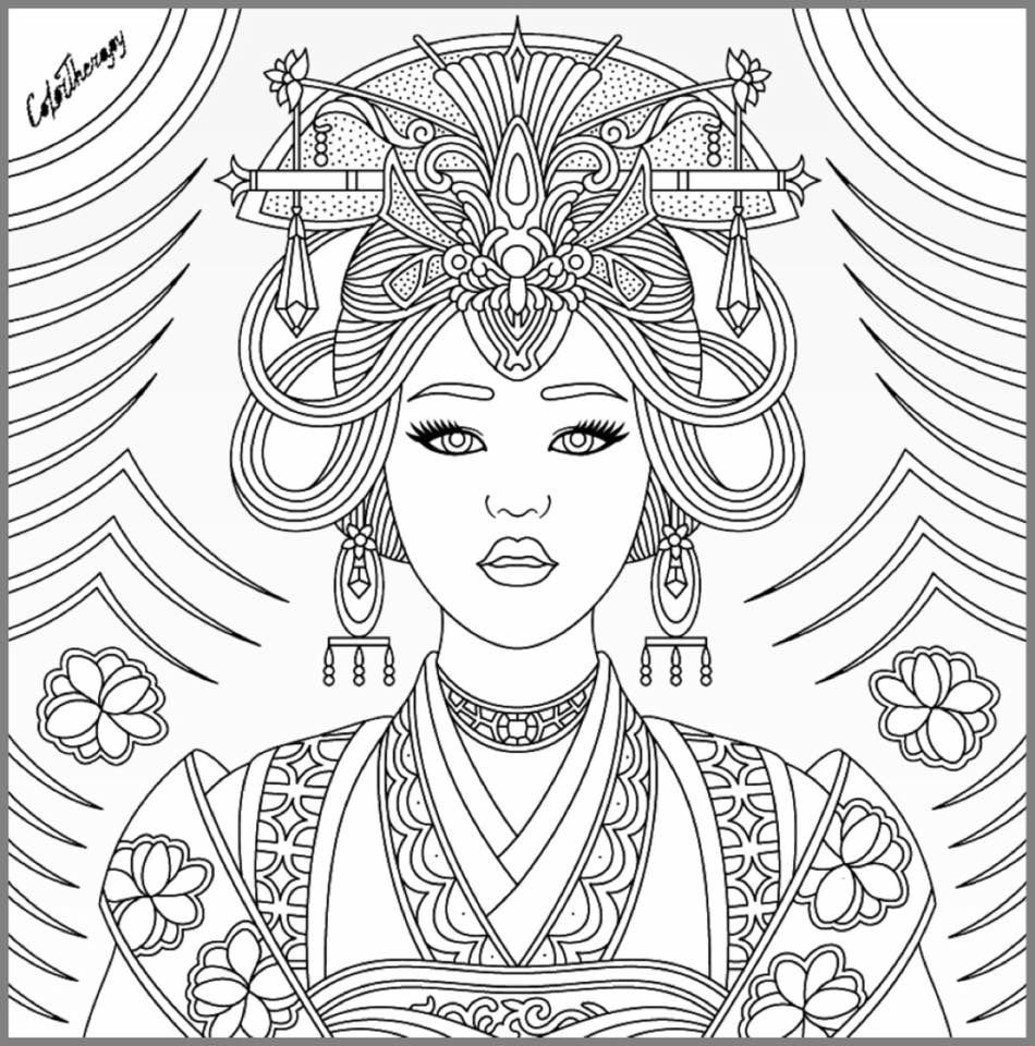 950x960 Asian Beauty Coloring Page Beautiful Women Coloring Pages