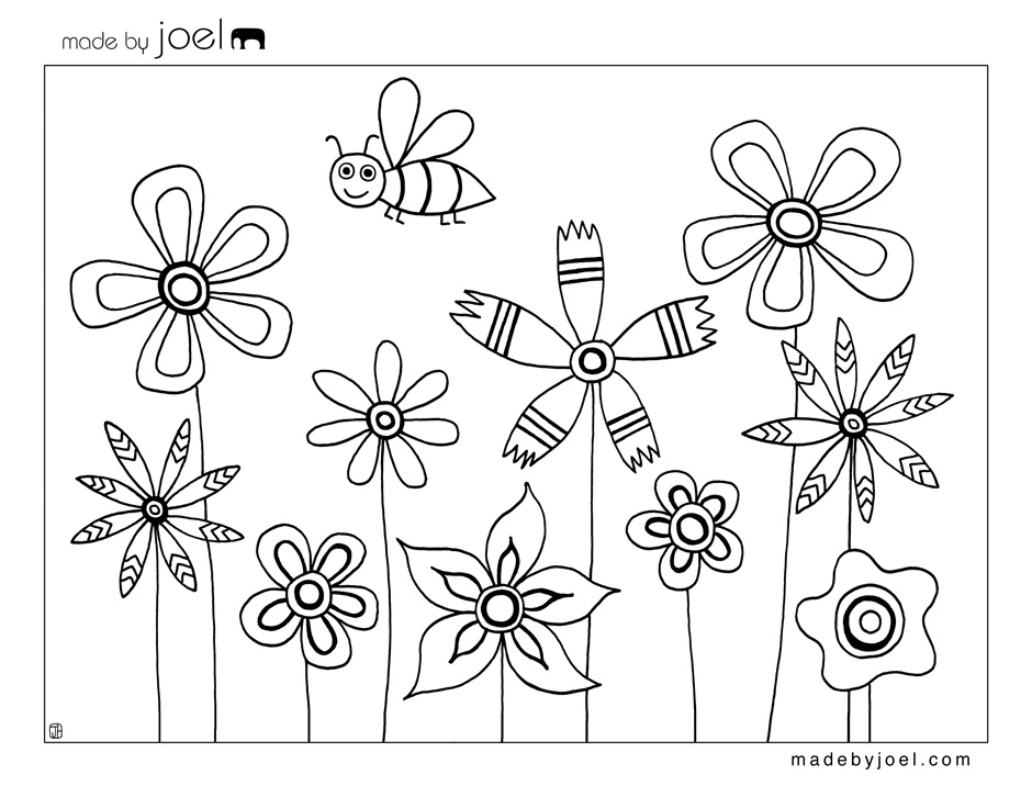 940x726 Made By Joel Bee And Flowers Coloring Sheet