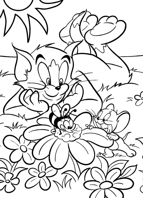 600x830 Tom And Jerry Watching Bee In The Garden Coloring Pages Color Luna