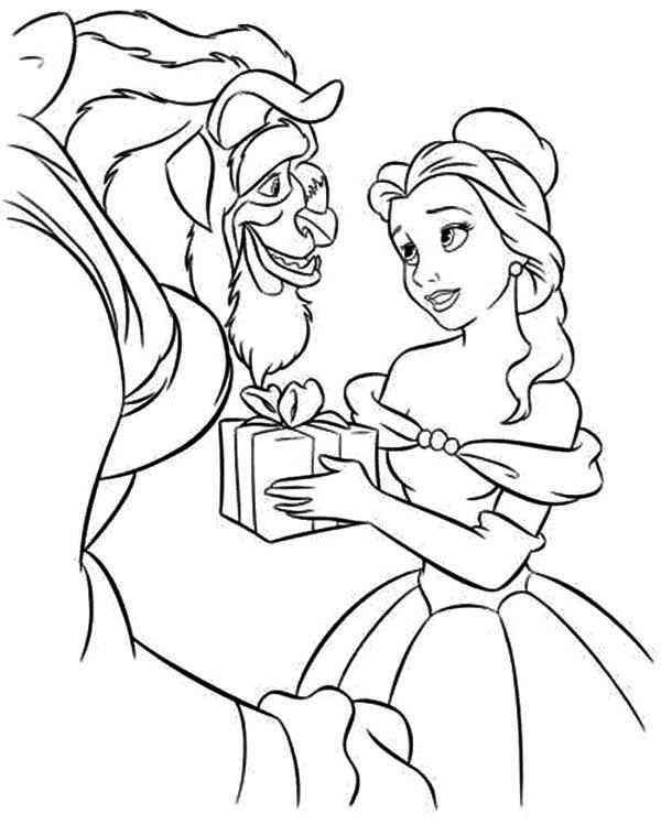 600x748 Belle Give The Beast A Present Coloring Page Belle Give The Beast