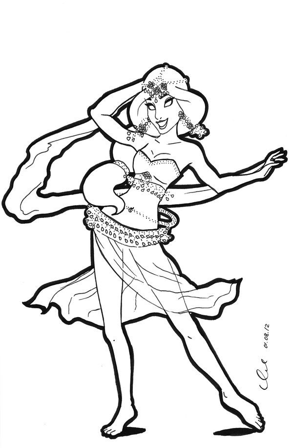 600x917 Belly Dancers Coloring Pages Jasmine Belly Dancer Lineart By
