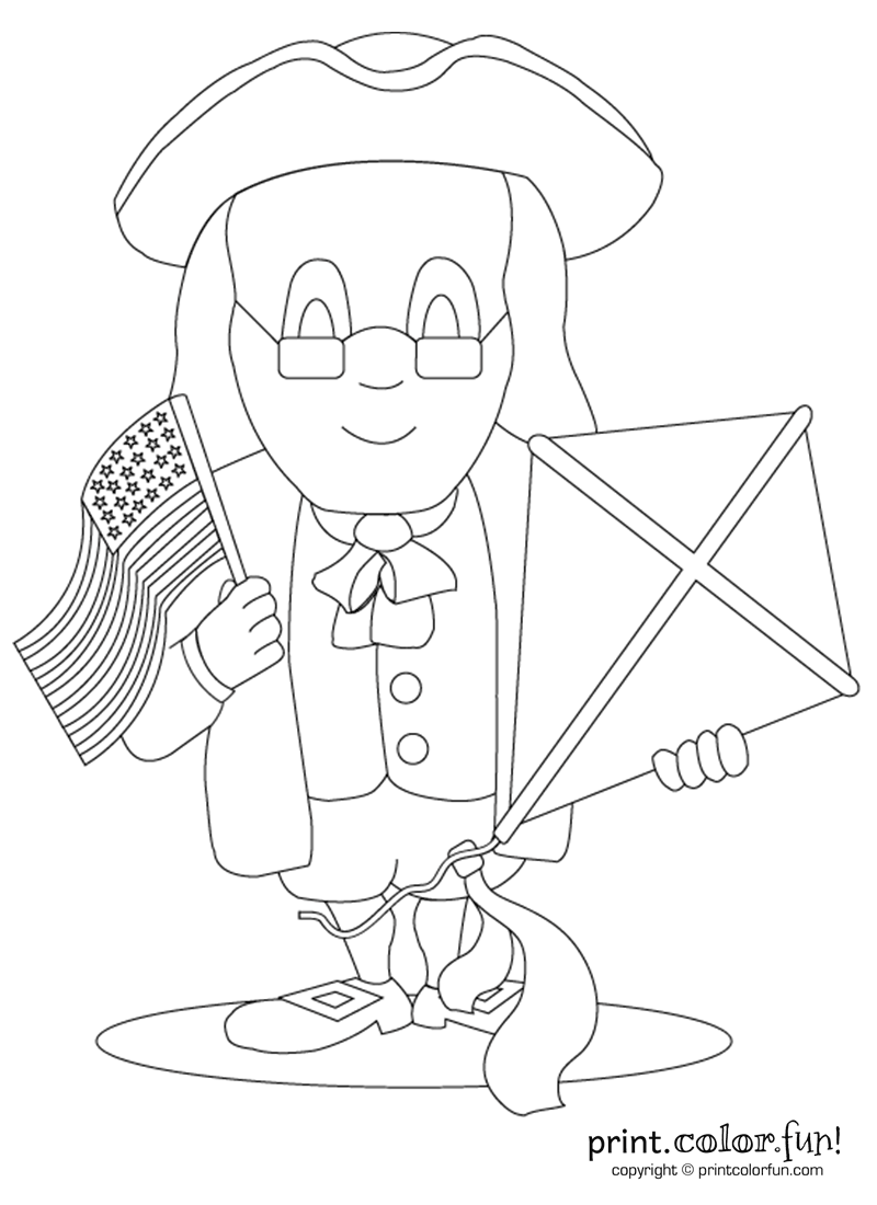 Benjamin Franklin With Kite And Flag Coloring Page 800x1100 Benjamin Franklin With Kite And Flag Coloring Page