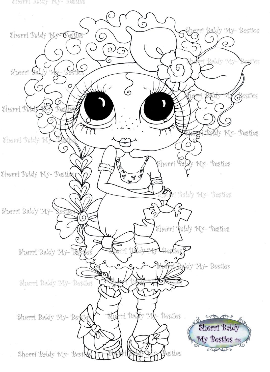 1090x1500 Instant Download Digital Digi Stamps Big Eye Big Head Dolls Img216