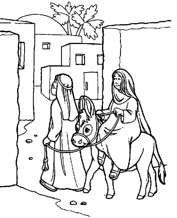 Joseph And Mary And The Donkey Enter Bethlehem Coloring Pages 600x738 Joseph And Mary And The Donkey Enter Bethlehem Coloring Pages