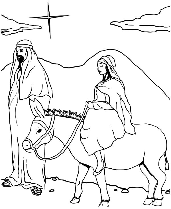 Mary And The Donkey Followed By Star Of Bethlehem Coloring Pages 600x730 Mary And The Donkey Followed By Star Of Bethlehem Coloring Pages