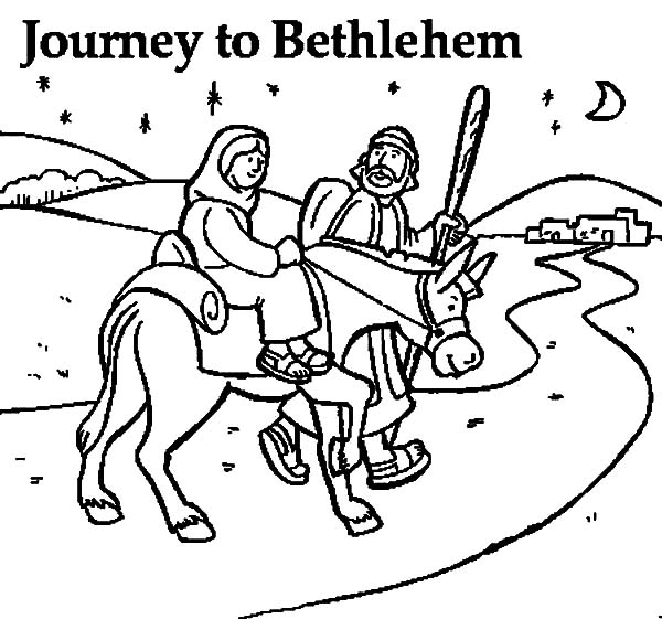 Mary And The Donkey And Joseph Journey To Bethlehem Coloring Pages 600x561 Mary And The Donkey And Joseph Journey To Bethlehem Coloring Pages