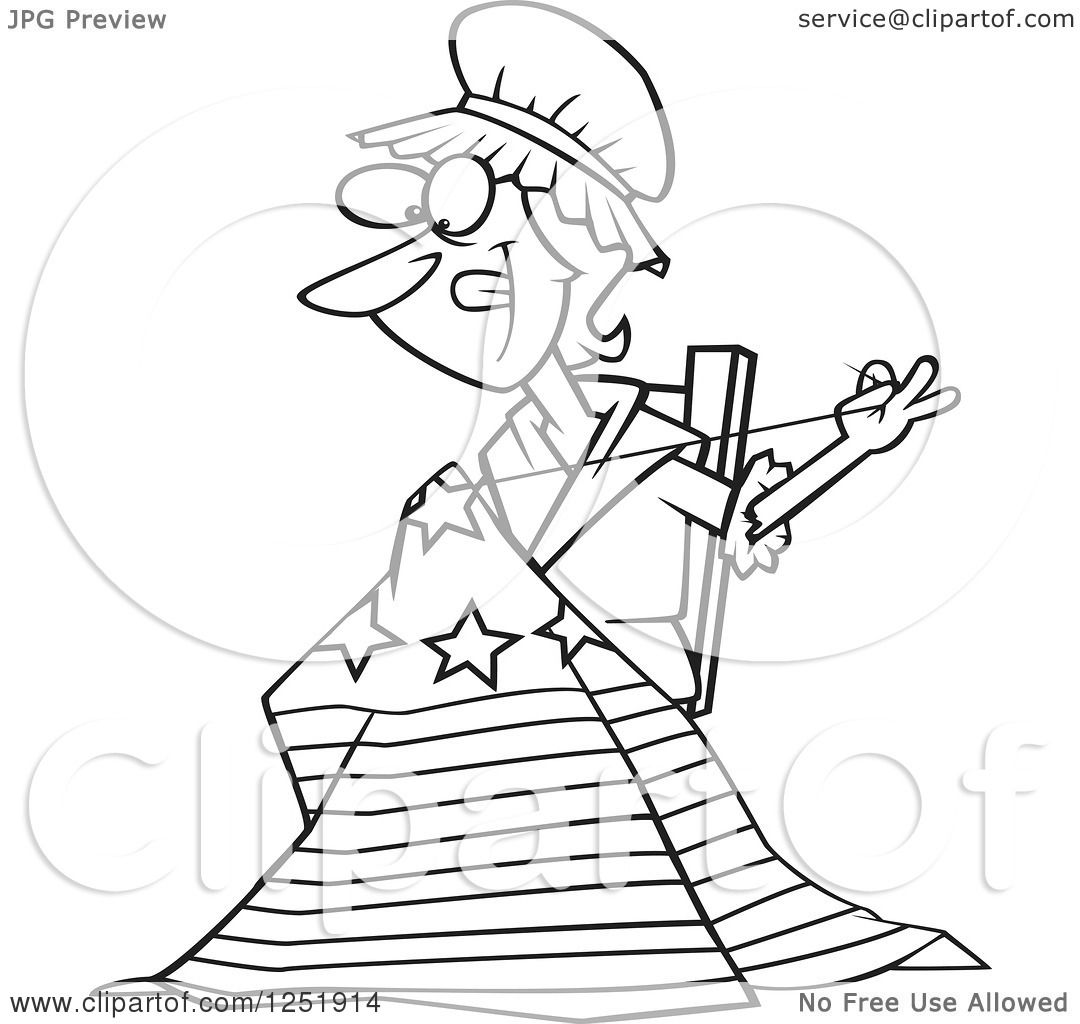 1080x1024 Clipart Of A Black And White Cartoon Betsy Ross Sewing The First