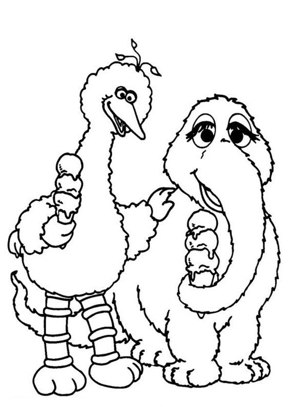 600x839 Big Bird And Mammoth Eating Ice Cream In Sesame Street Coloring