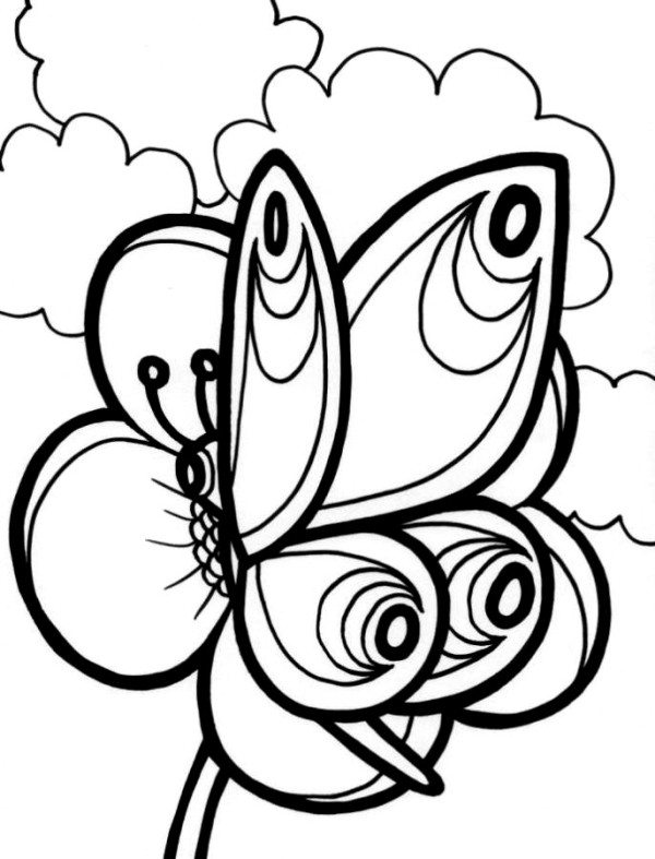 Butterfly On Flower Coloring Pages 600x787 Butterfly On Flower Coloring Pages