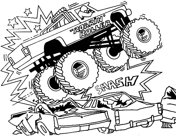 Bigfoot Monster Jam Smashing Cars Coloring Pages Color Luna 600x465 Bigfoot Monster Jam Smashing Cars Coloring Pages Color Luna