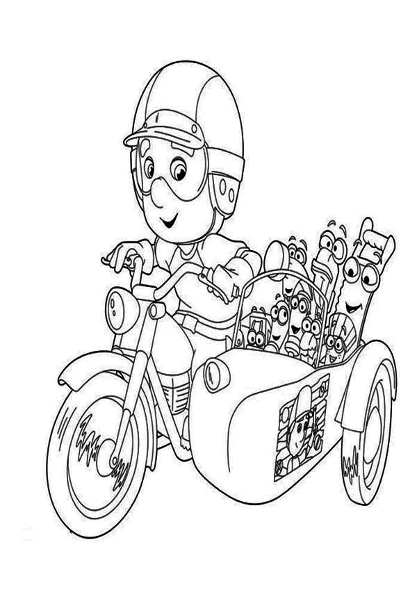 600x849 Handy Manny With Friends Riding Bike Coloring Page
