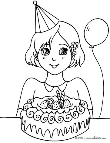 363x470 Girl With A Birthday Cake Coloring Pages