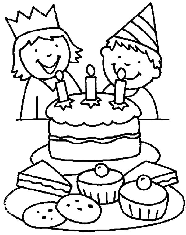 Two Kids Smiling Birthday Party Coloring Pages 600x755 Two Kids Smiling Birthday Party Coloring Pages