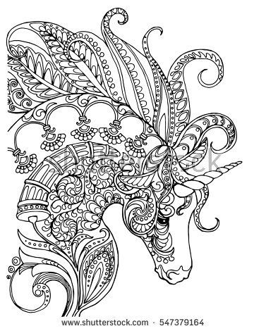 Elegant Zentangle Patterned Unicorn, Doodle Page For Adult 377x470 Elegant Zentangle Patterned Unicorn, Doodle Page For Adult