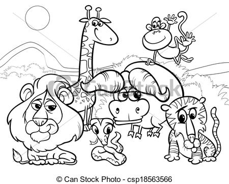 450x363 Clip Art Vector Of Wild Animals Cartoon Coloring Page
