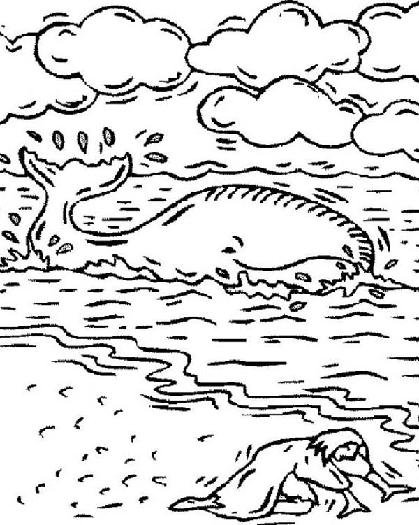 Jonah And The Whale With Clouds Background Coloring Page 600x751 Jonah And The Whale With Clouds Background Coloring Page