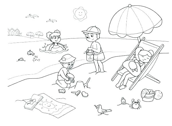 600x442 Beach Scene Printable Coloring Pages Summer Colouring