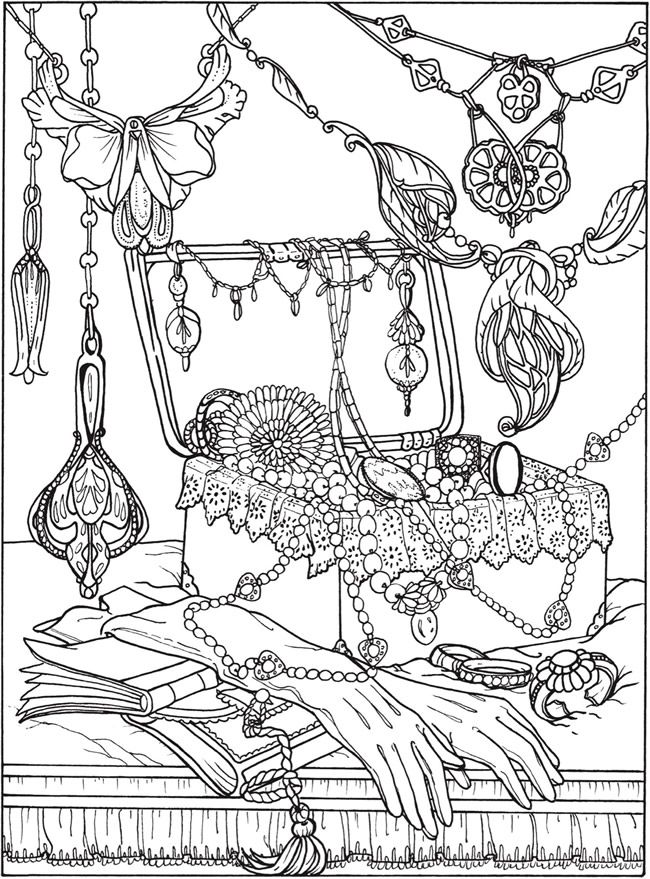 650x879 Printable Coloring Page By Dover Publications Art Nouveau Jewelry
