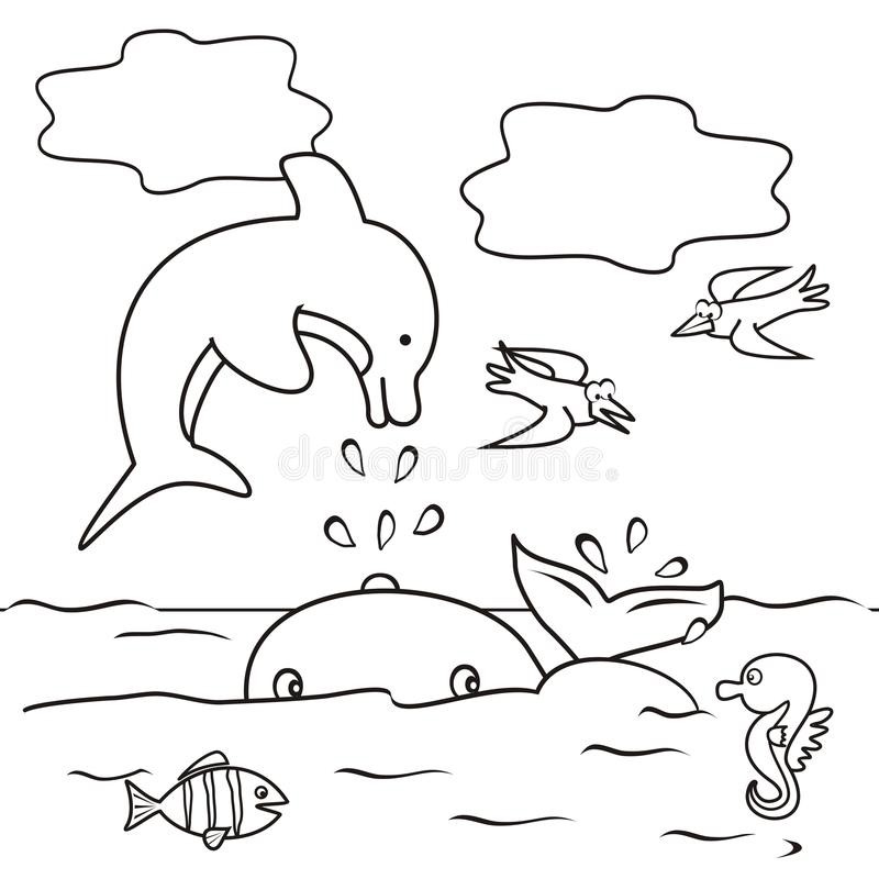 800x800 Beautiful Blue Whale Coloring Page Dolphin Whale Birds Seahorses