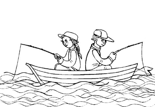600x413 Summertime Fishing On Boat Coloring Page